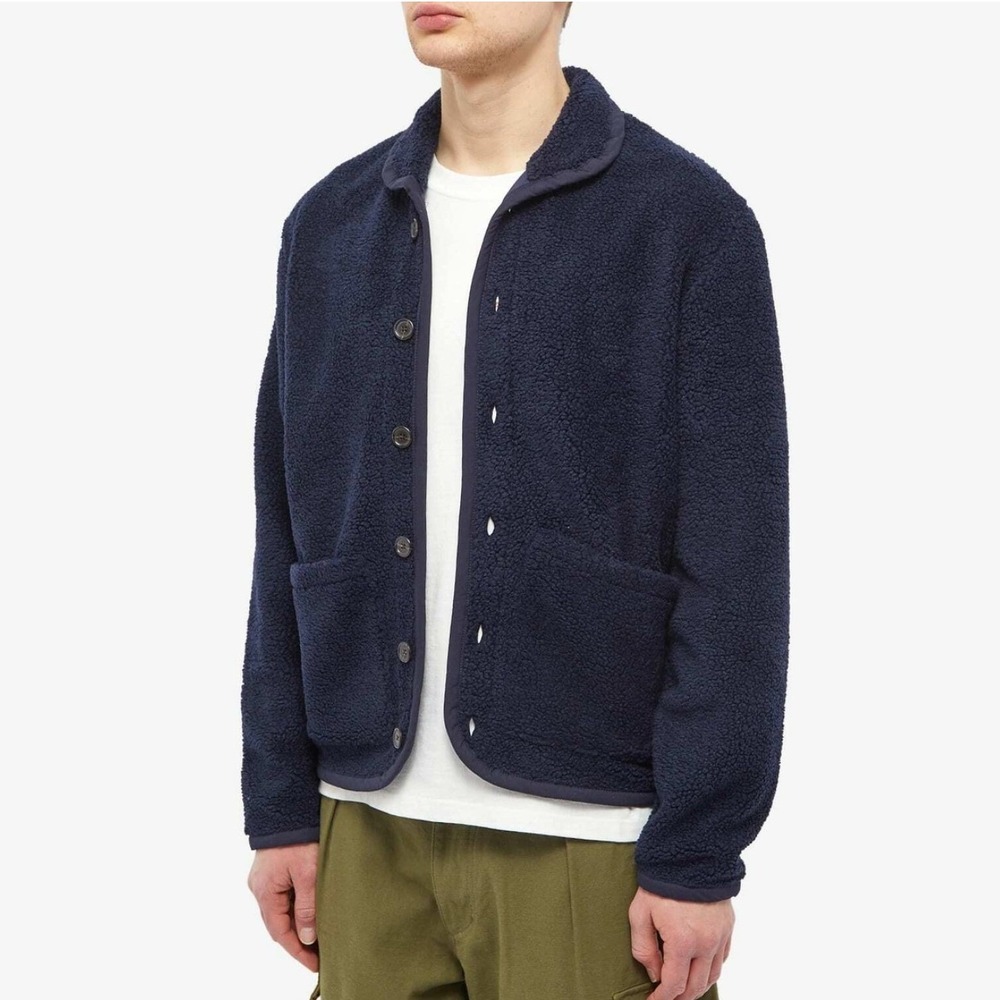 Universal Works‎ Lancaster Jacket Navy Fleece Mens Large Portugal Shawl Collar